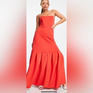 ASOS Red Strapless Gown with Fitted Corset Bodice